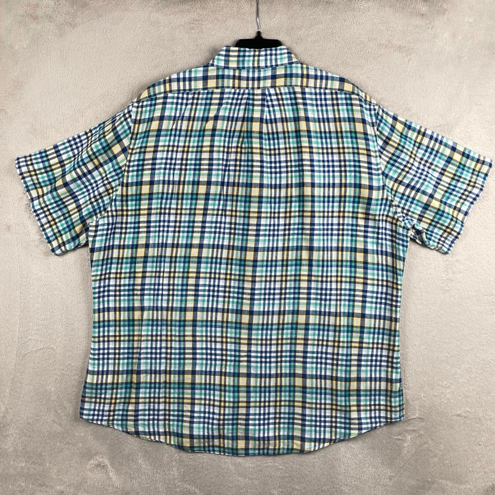 Brooks Brothers Shirt Mens 2XL Blue Plaid 100% Linen Short Sleeve Button Up - Picture 3 of 6